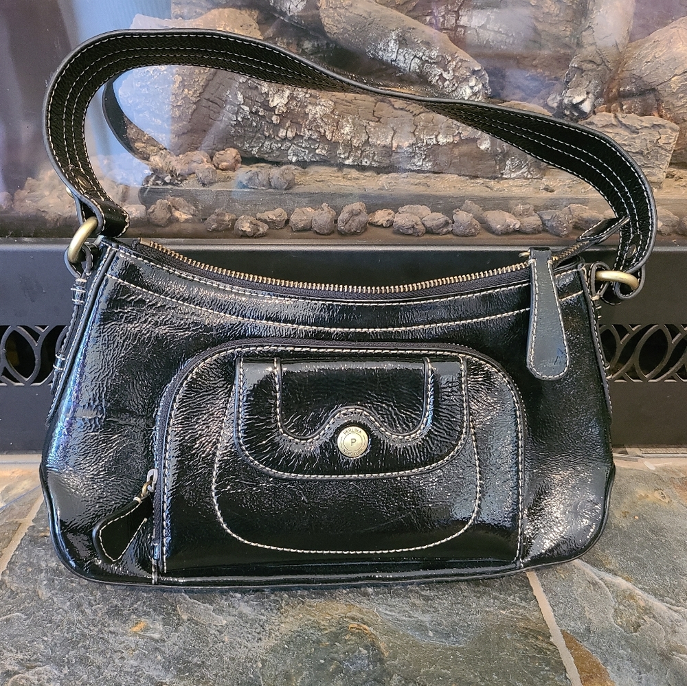 Perlina Black Patent Leather Small Handbag With Multiple Compartments